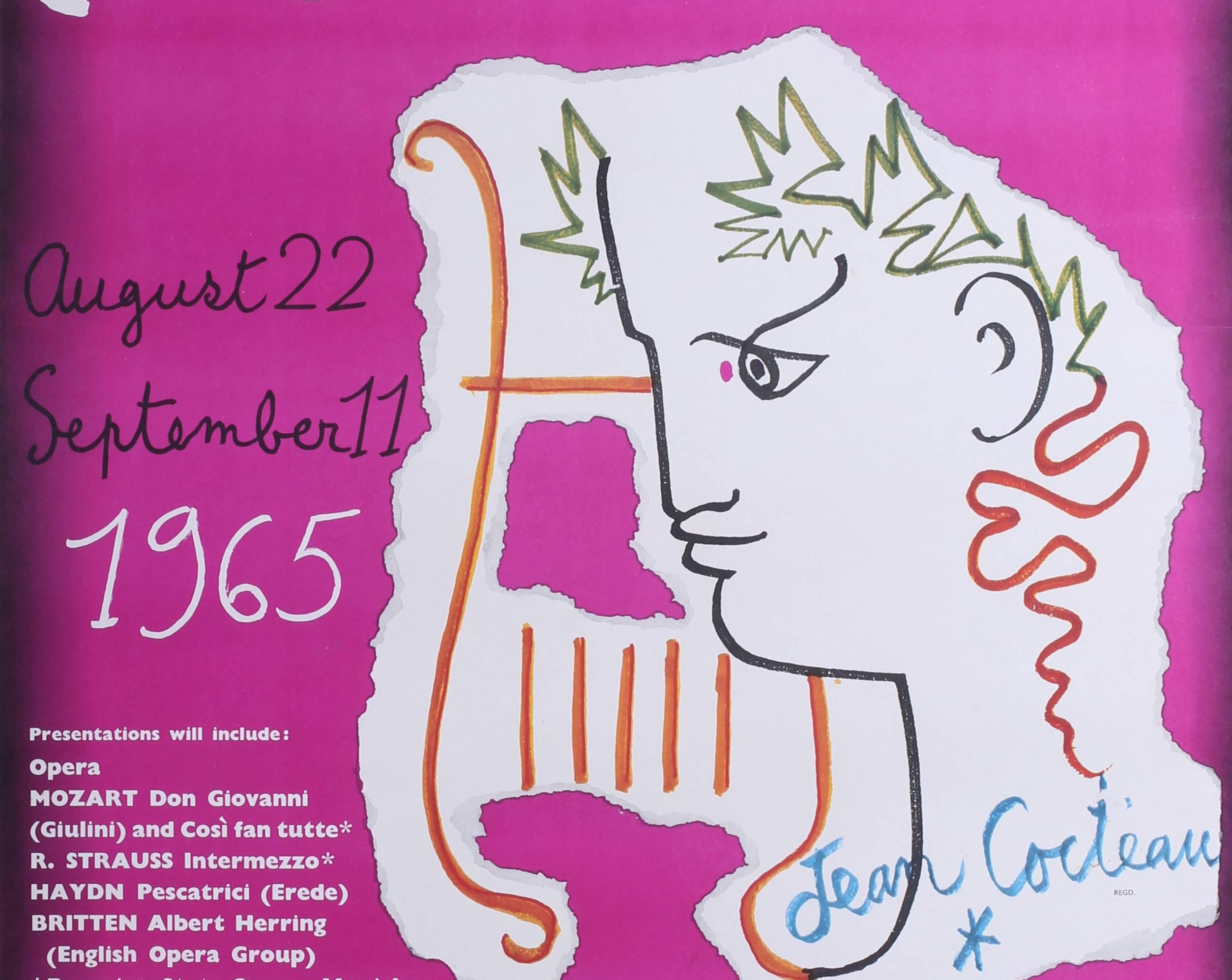 Edinburgh Festival original Poster, 1965 featuring a vignette by Jean Cocteau 1