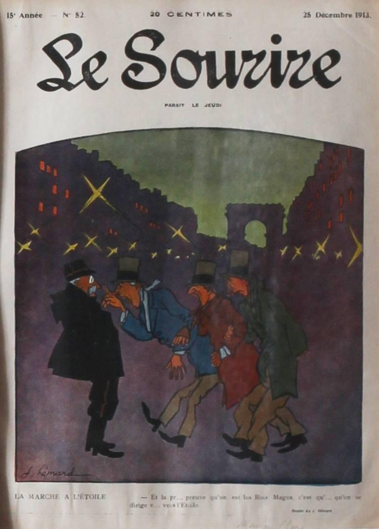 Set of 9 original magazine covers for the French Belle Epoque Publication ‘Le Sourire’
These are from 1909– 1914 edition
114.3 X 89.2cm. (including frame)

Le Sourire was launched by Maurice Mery in Paris Saturday August 25th, 1899.  The editor was