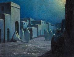 Arabs in the medina under the light of the moon