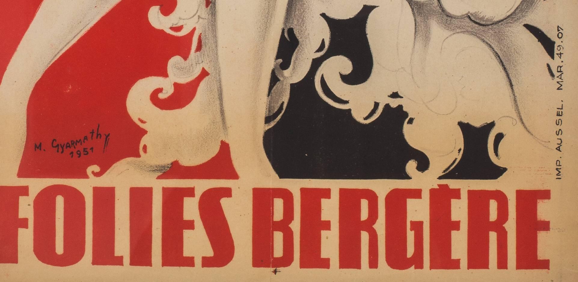 La Revue des Folies Bergere, signed by M. Gyarmathy (Miss Bluebell), 1951 - Beige Figurative Print by Unknown