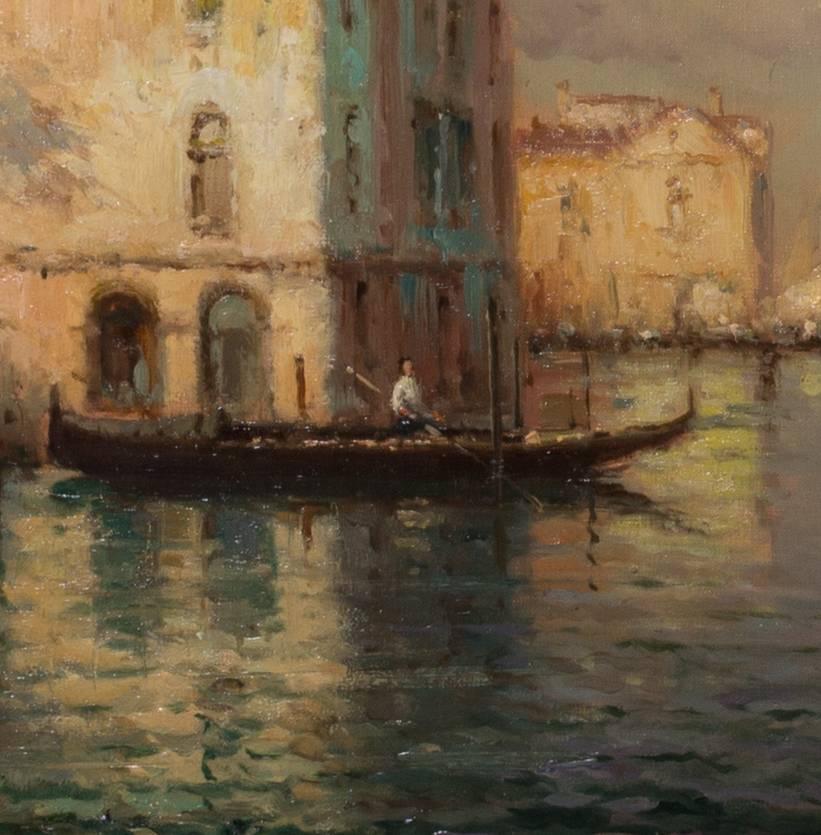 Gondoliers on the Grand Canale - Painting by Noel Georges Bouvard