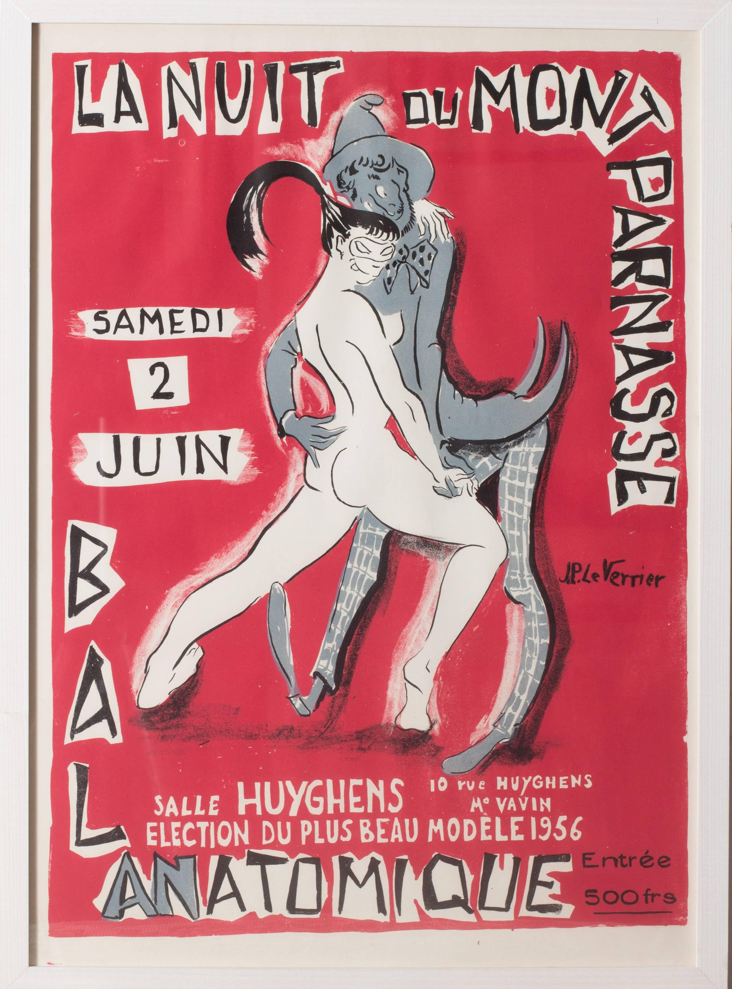 Jean Paul Le Verrier Figurative Print - Original poster for La Nuit du Montparnasse