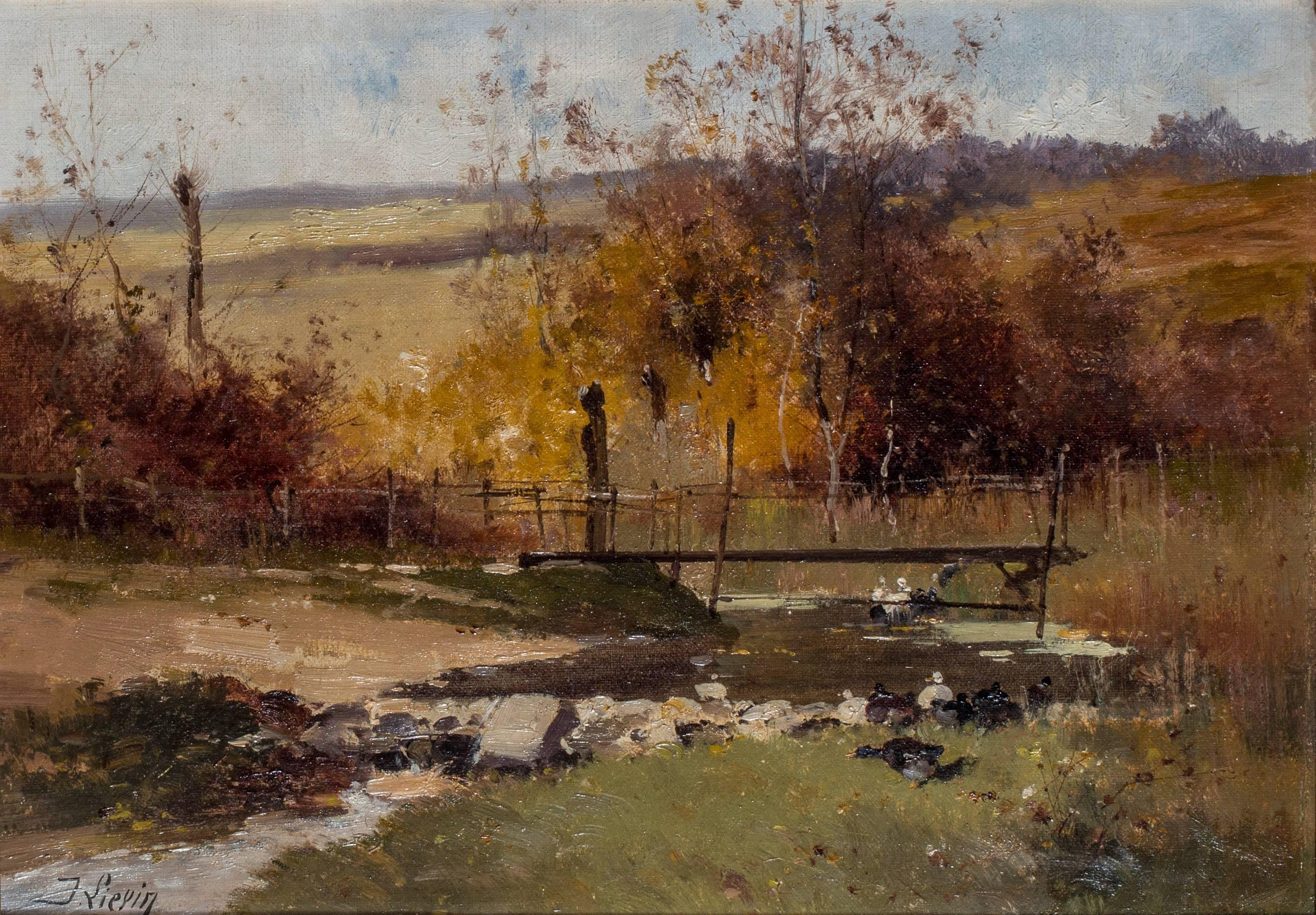Ducks by a stream - Painting by Eugene Galien-Laloue