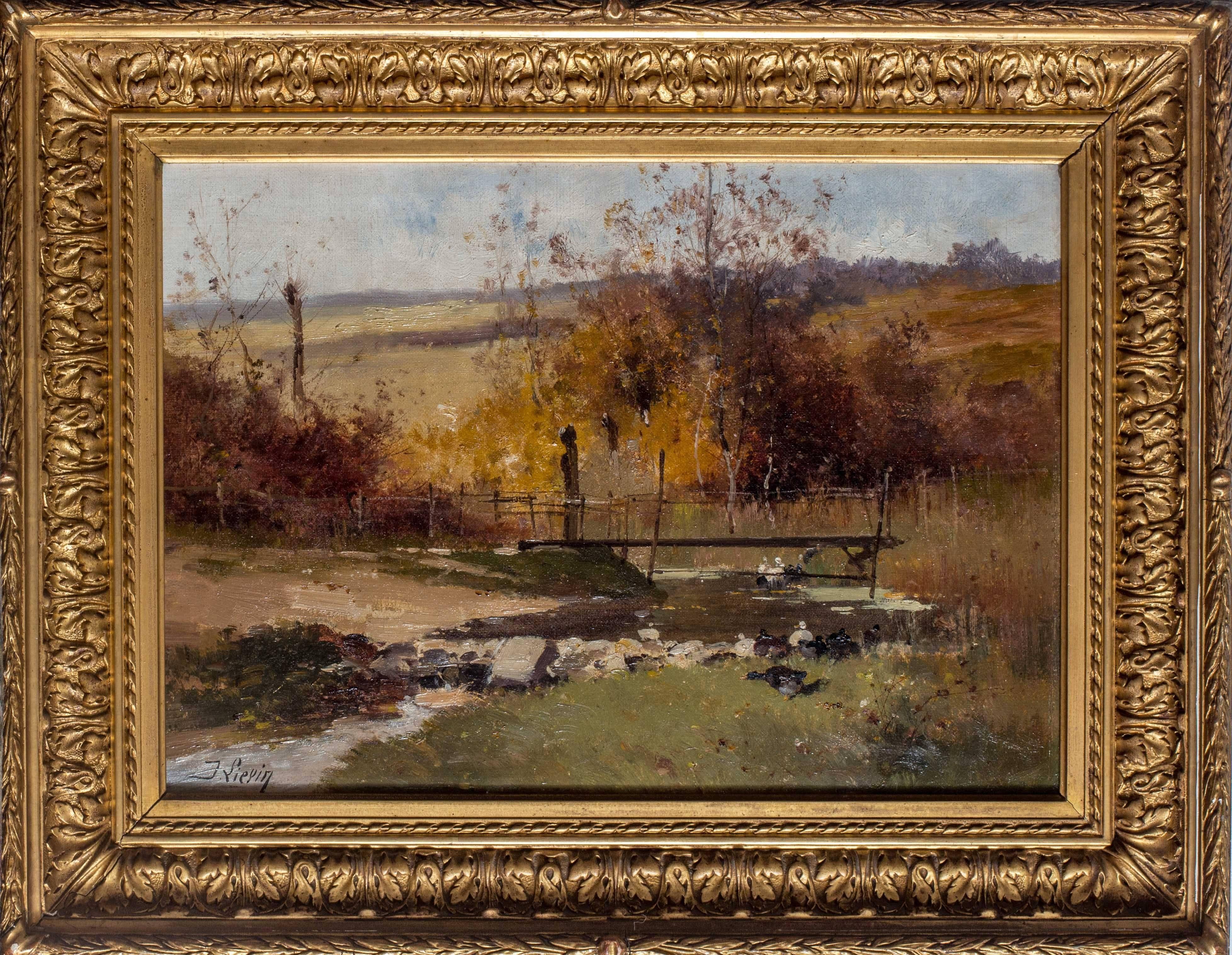 Eugene Galien-Laloue Landscape Painting - Ducks by a stream