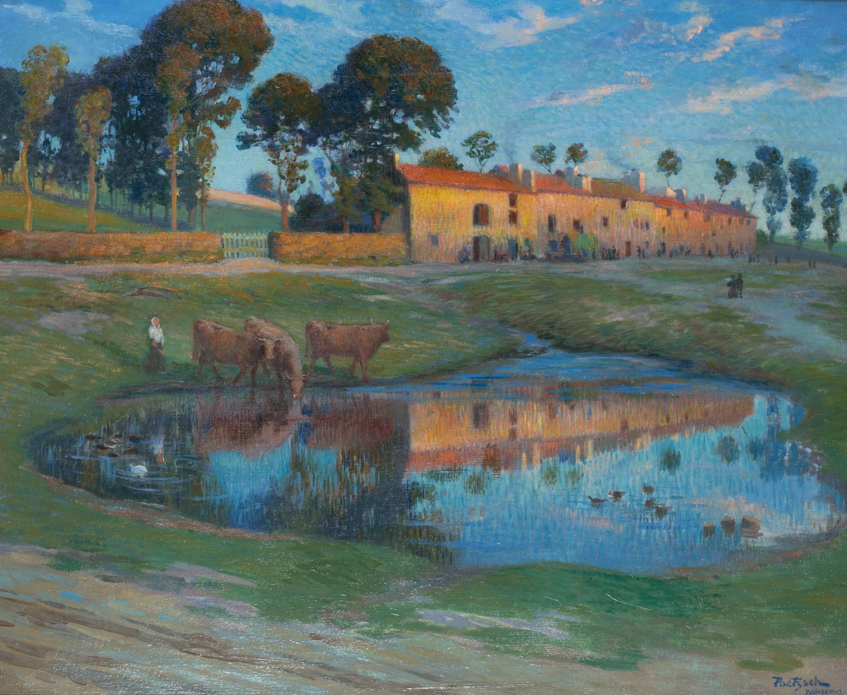 Gustave Poetzsch Landscape Painting – Lever du soleil:: Yssingeaux