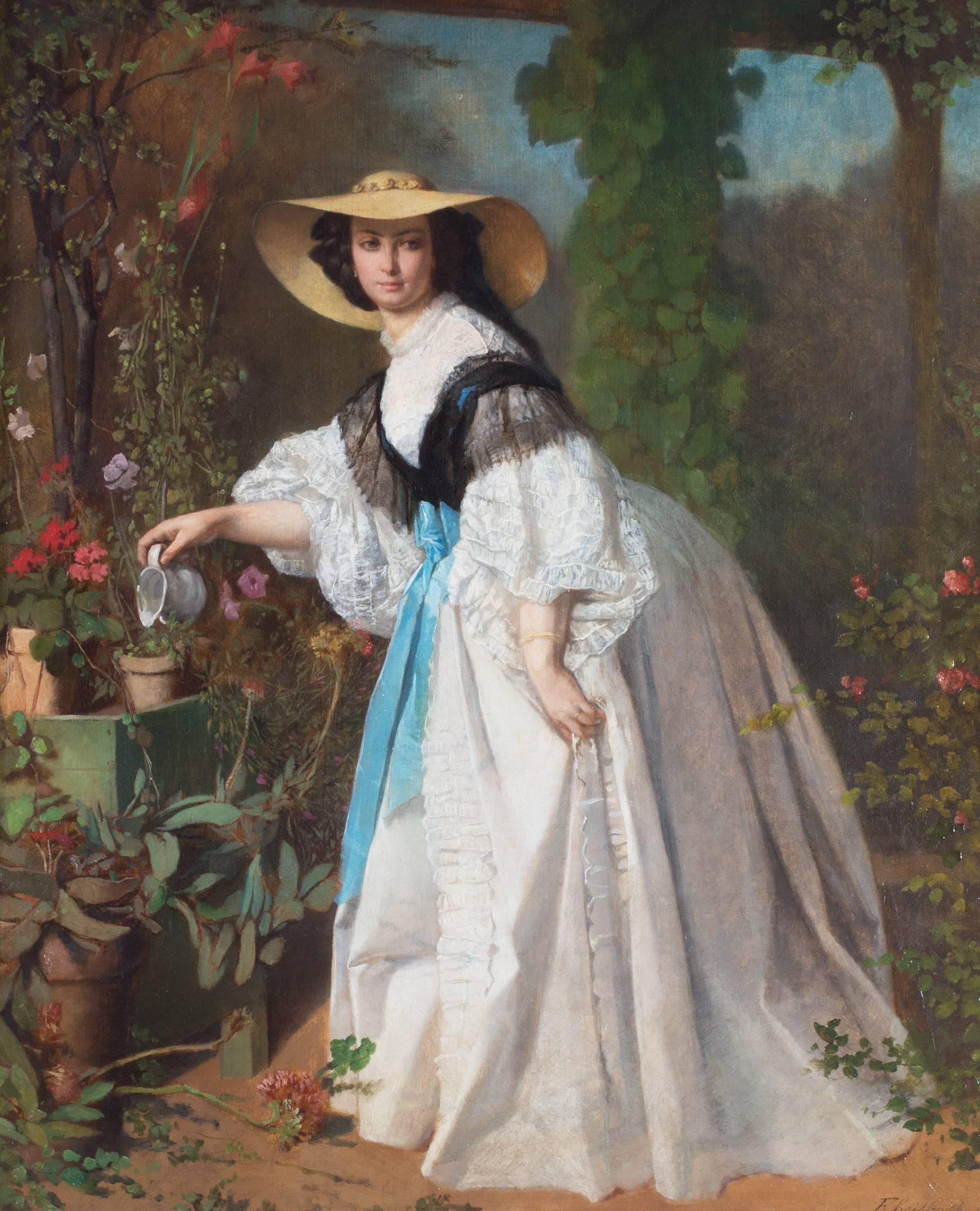 Ferdinand Heilbuth Figurative Painting - An elegant gardener