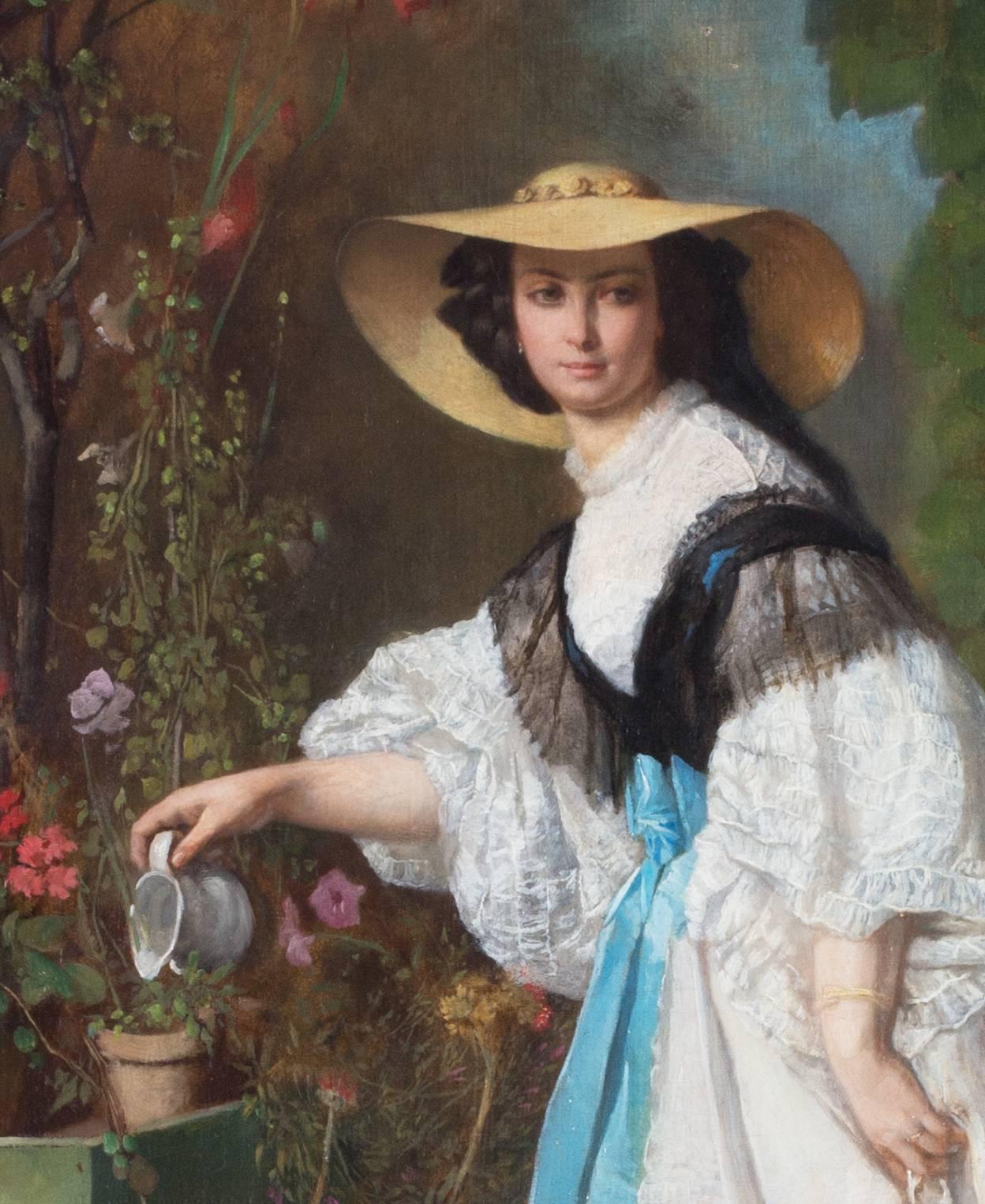 An elegant gardener - Painting by Ferdinand Heilbuth
