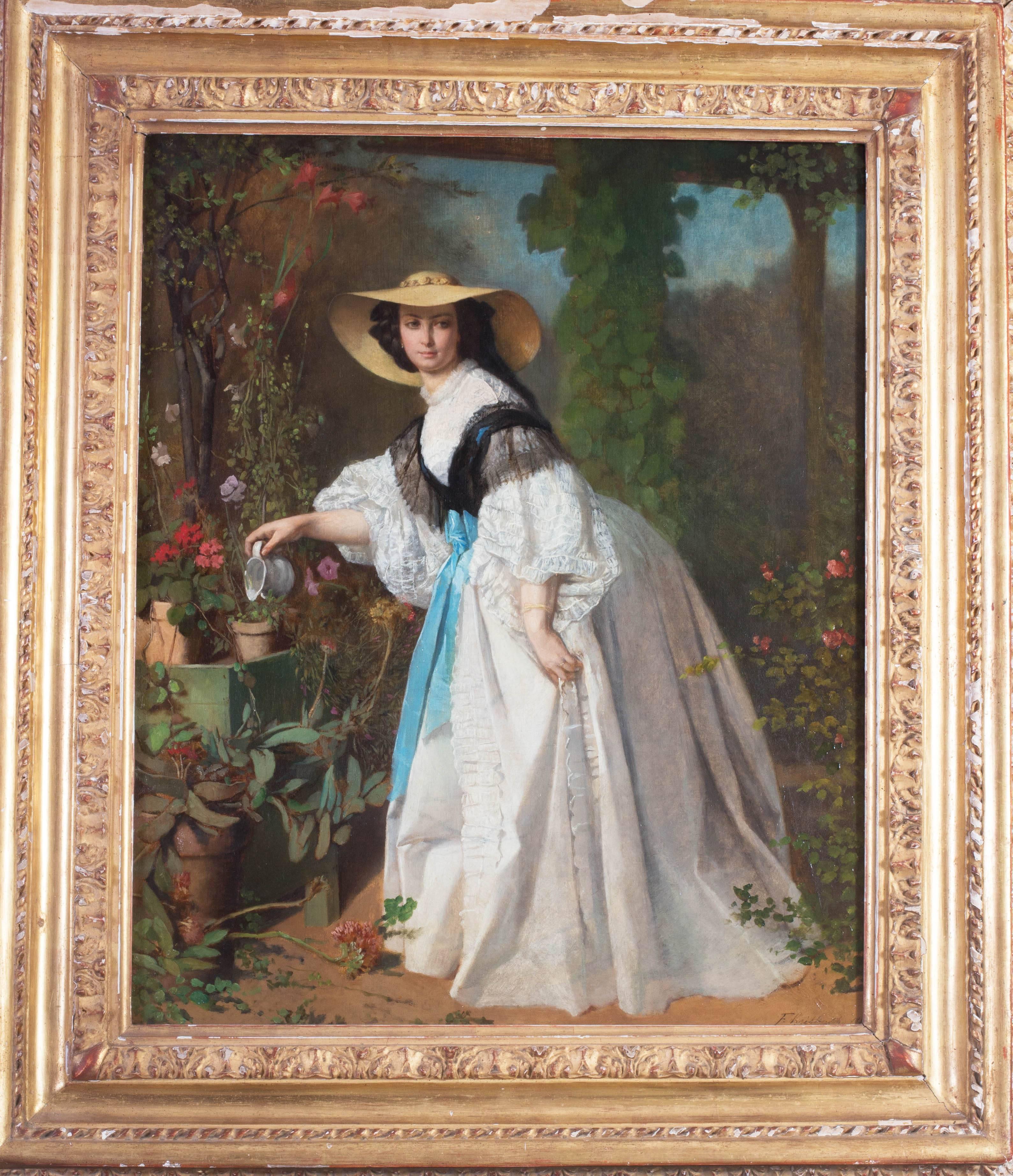 An elegant gardener - Black Figurative Painting by Ferdinand Heilbuth