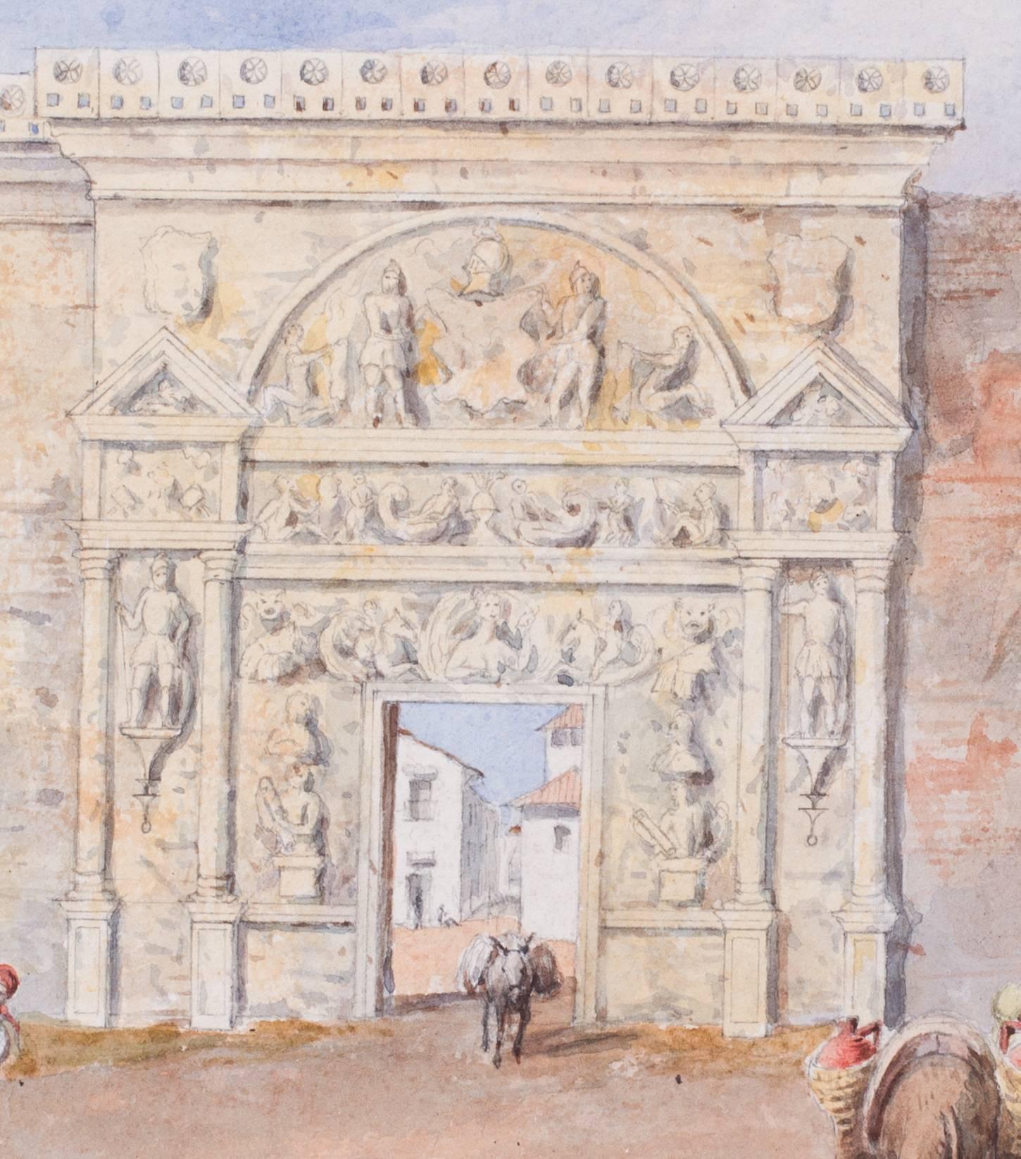 Puerta Romana, Cordova, Spain, 1836 - Gray Landscape Art by George Dennis