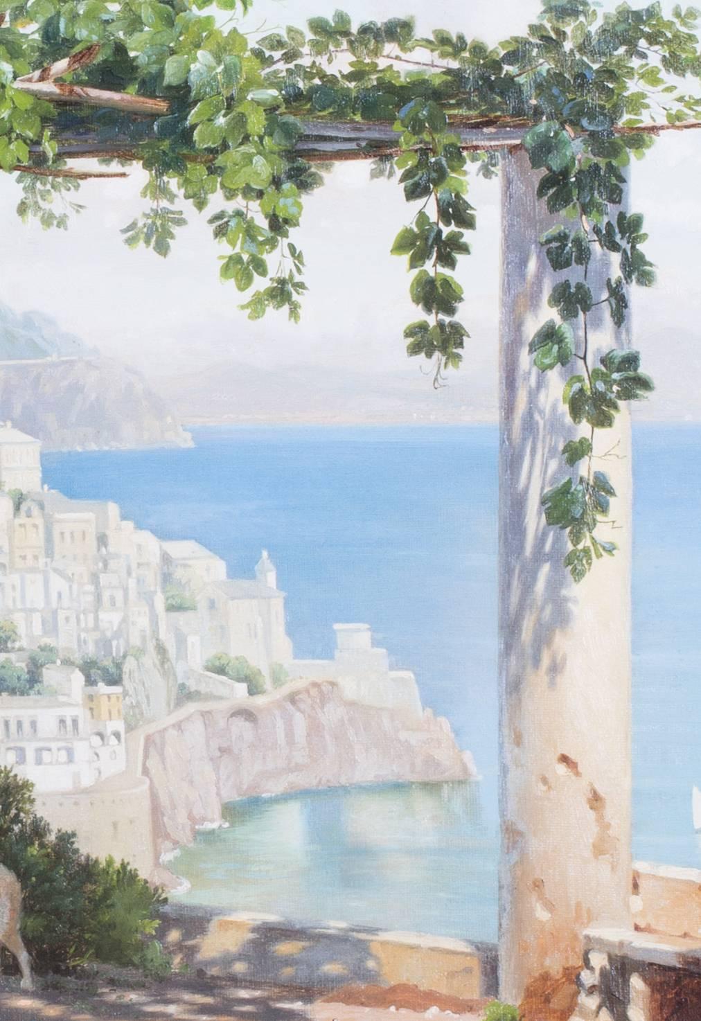 19th Century Danish original oil painting of the Amalfi coast, Italy - Painting by Nilaus Fristrup