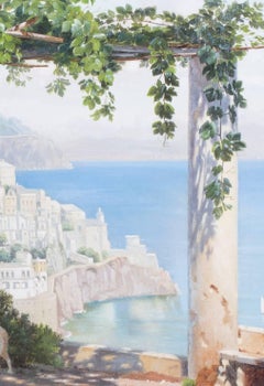 19th Century Danish original oil painting of the Amalfi coast, Italy