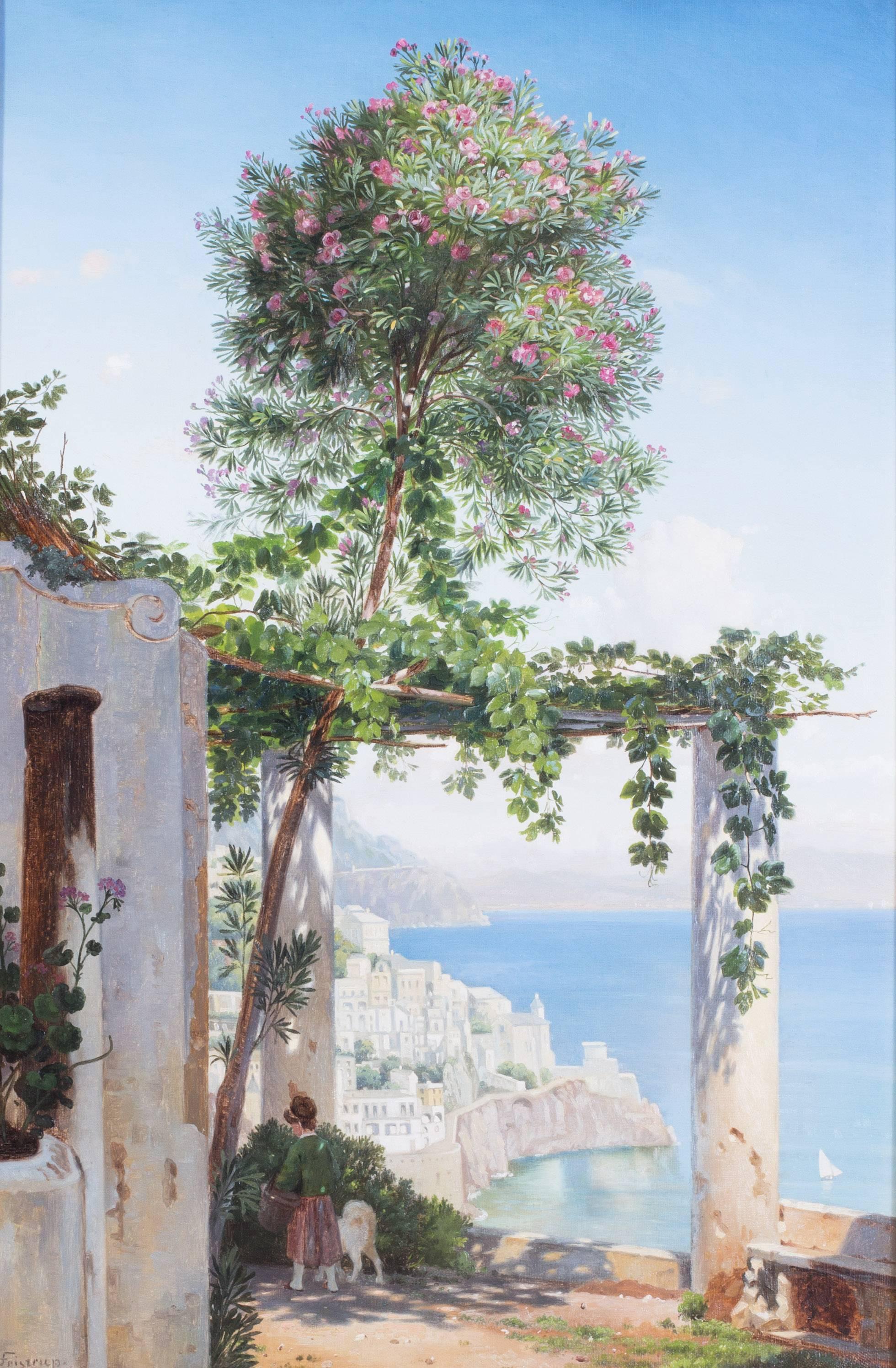 Nilaus Fristrup Landscape Painting - 19th Century Danish original oil painting of the Amalfi coast, Italy