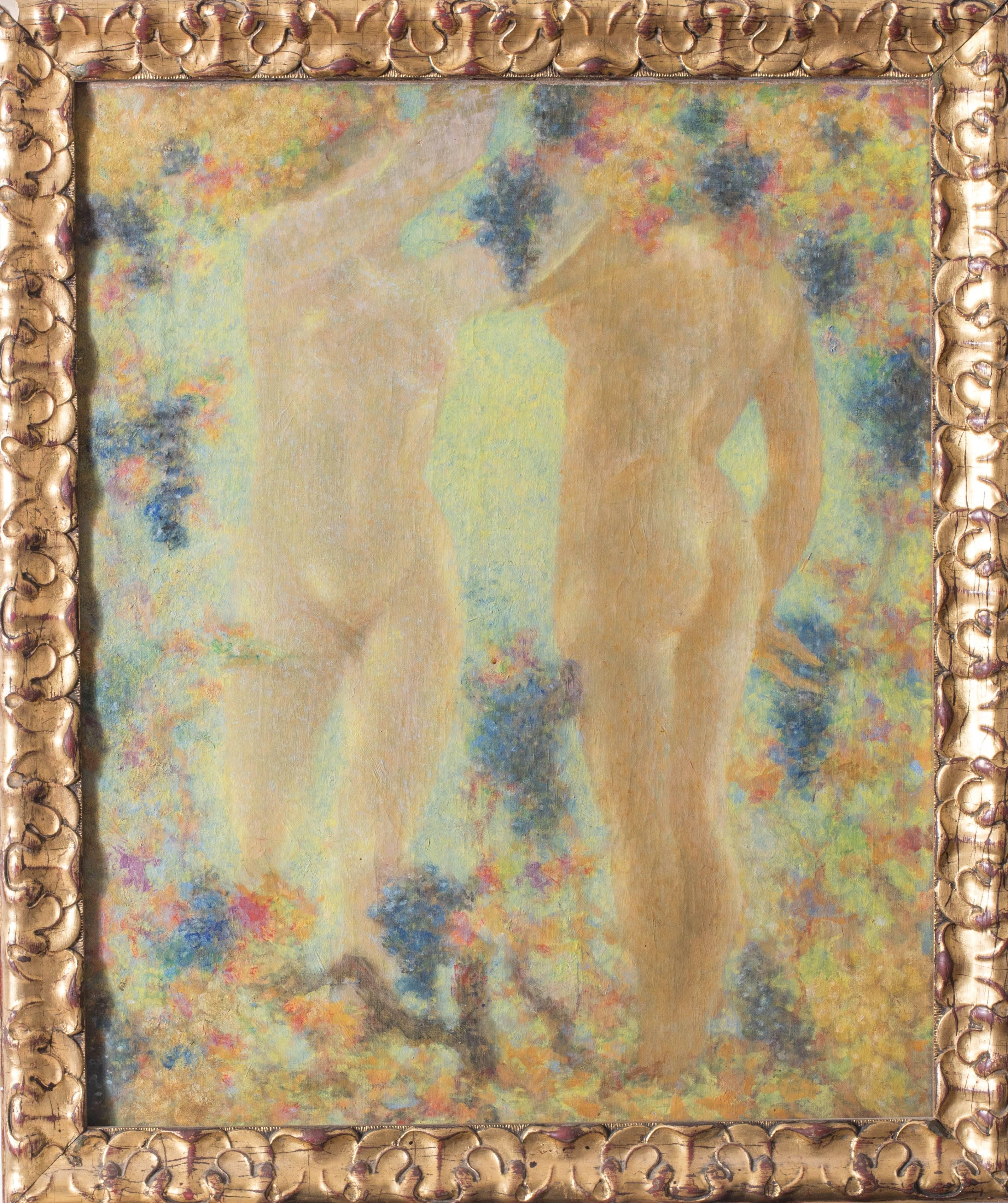 Baigneuses sous la treille - Beige Nude Painting by Lucien Levy-Dhurmer