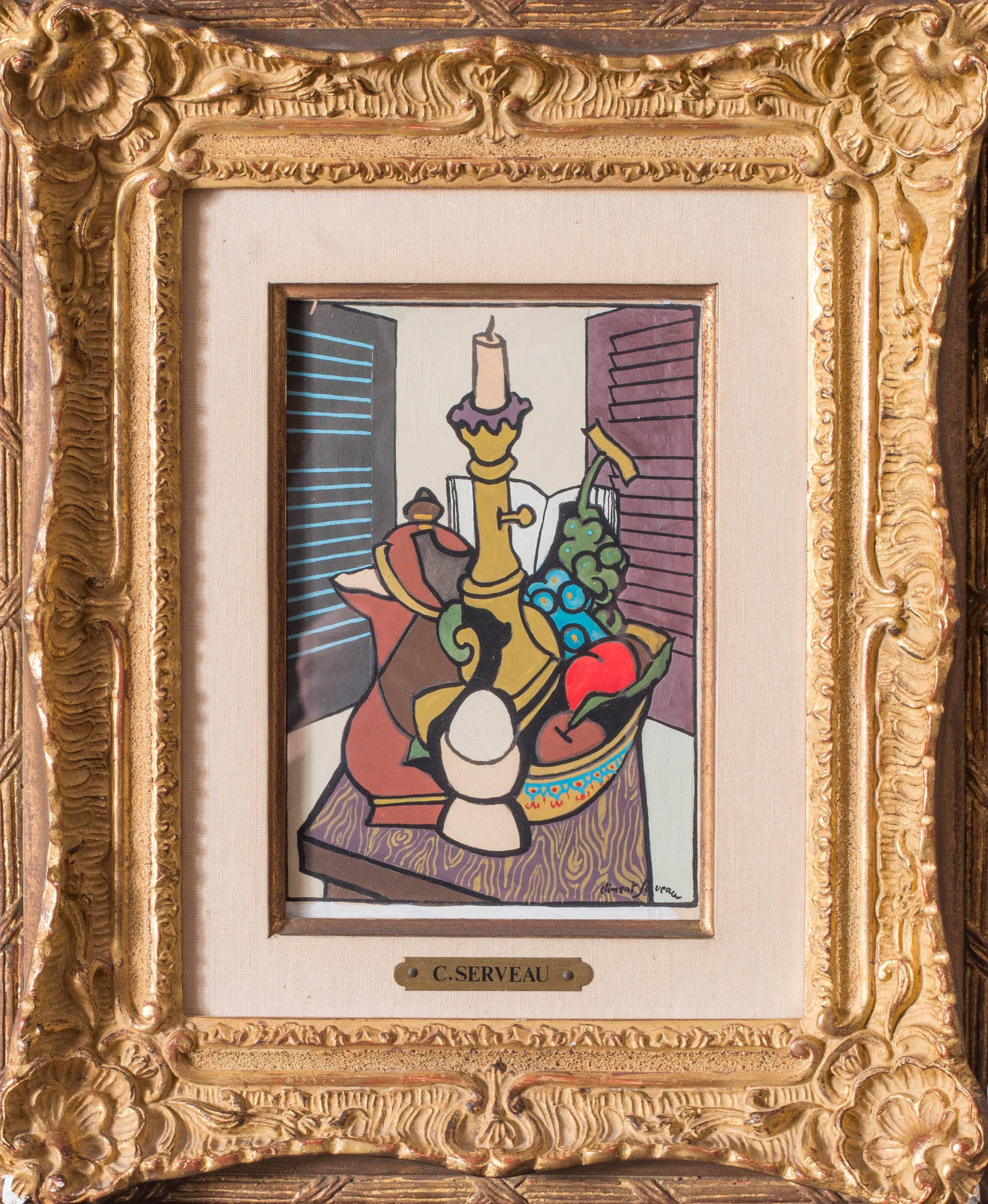 Henri Clement-Serveau Still-Life Painting - Composition a l'oeuf et a la lamps