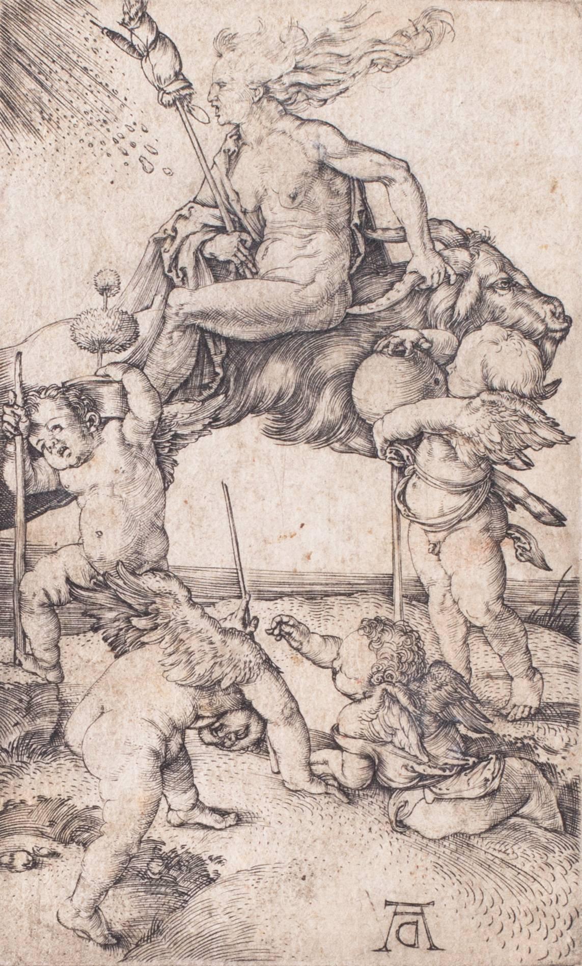 Witch riding backwards on a goat - Print by Albrecht Dürer