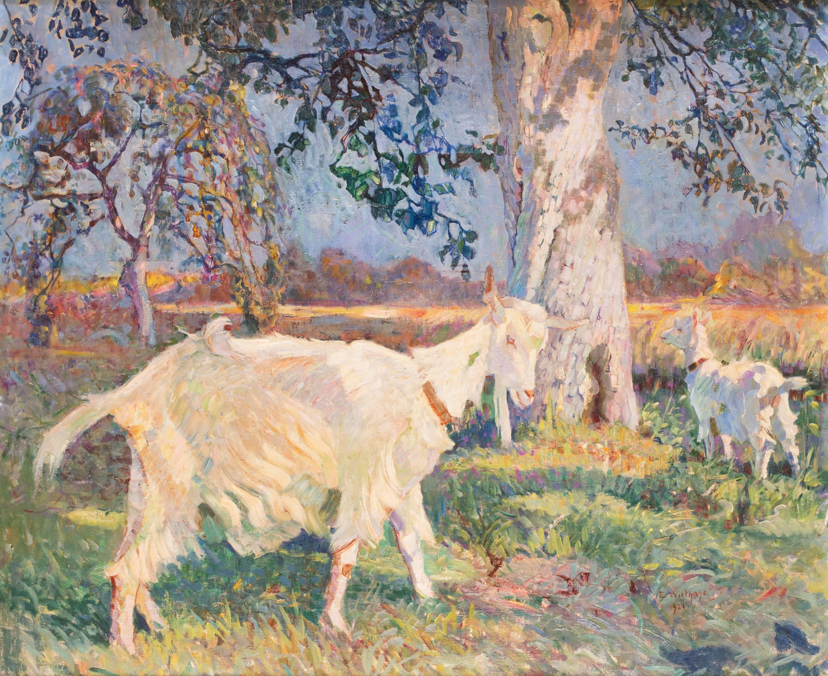 Edgard Wiethase Animal Painting - A pair of goats