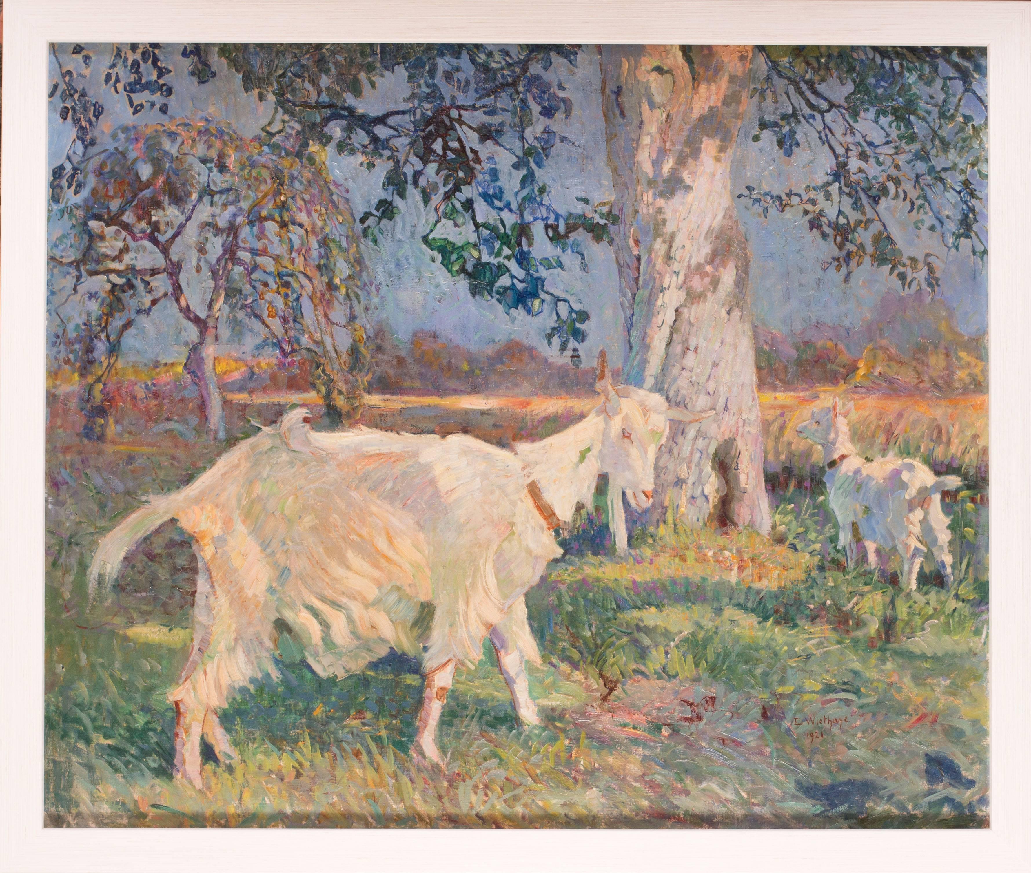 A pair of goats - Impressionist Painting by Edgard Wiethase