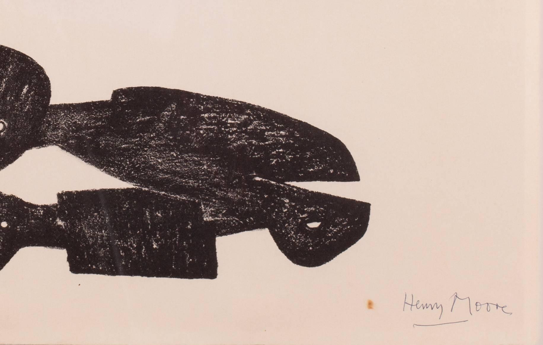 2 Black Forms – Metal figures (Cramer 307) - White Abstract Print by Henry Moore