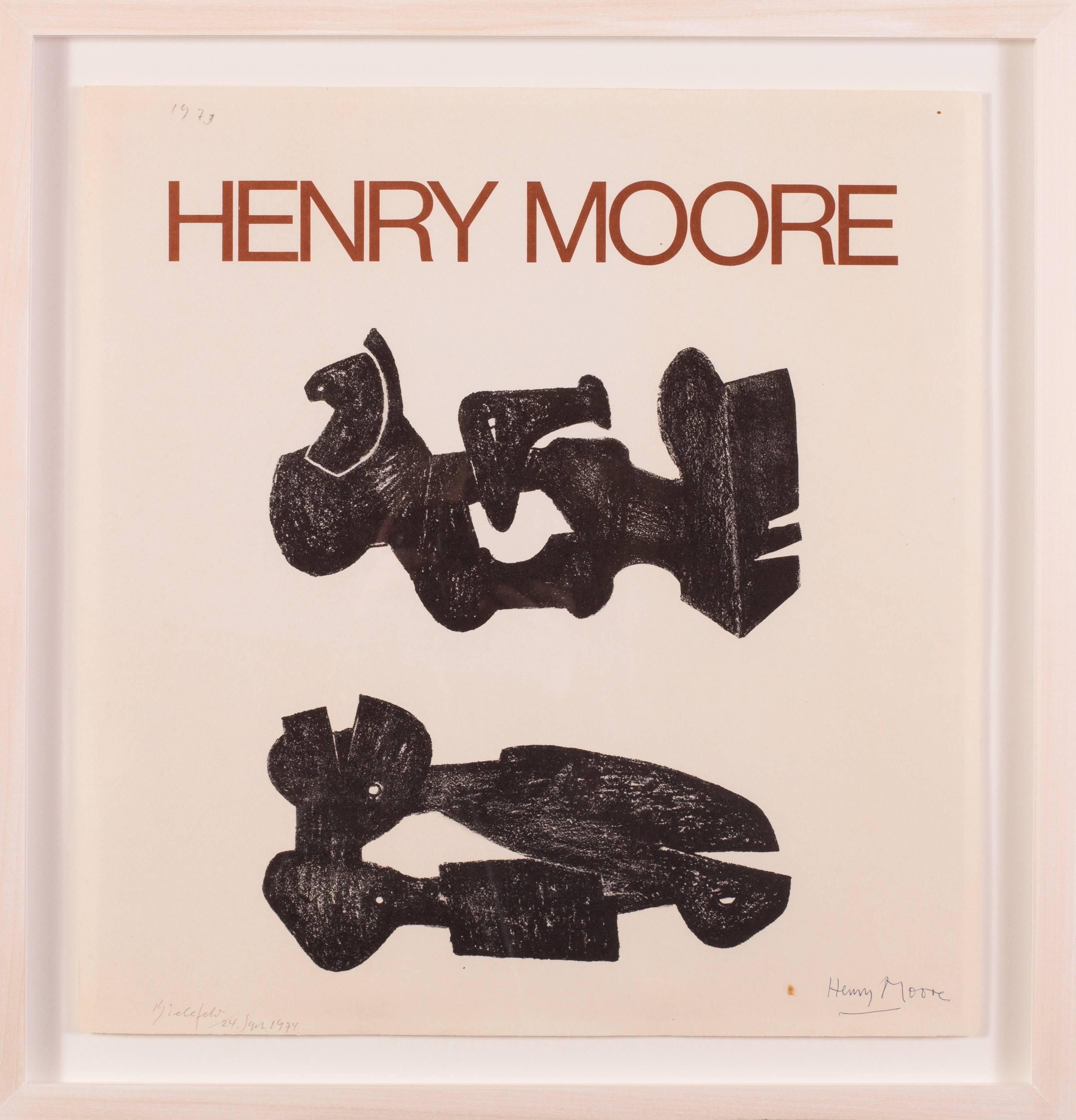 Henry Moore Abstract Print - 2 Black Forms – Metal figures (Cramer 307)