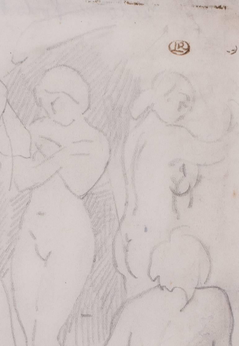 An original French drawing of nude bathers by Post-Impressionist Pissarro - Fauvist Art by Ludovic-Rodo Pissarro