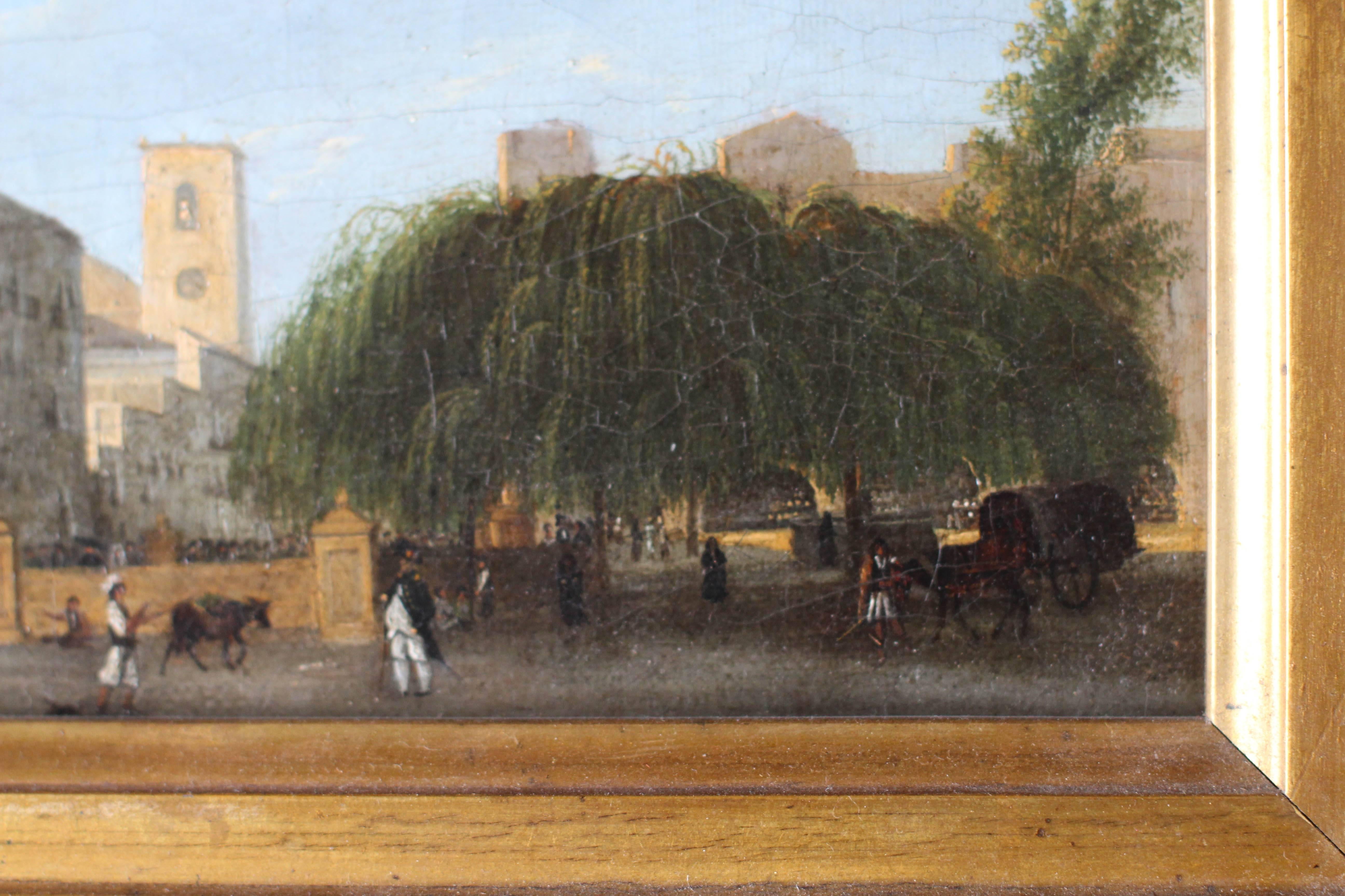 Figures in an Italianate Square - Old Masters Painting by Giuseppe Canella