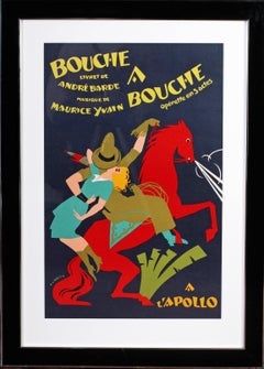 Antique 1925 original theatre poster for the production of ‘Bouche a bouche’