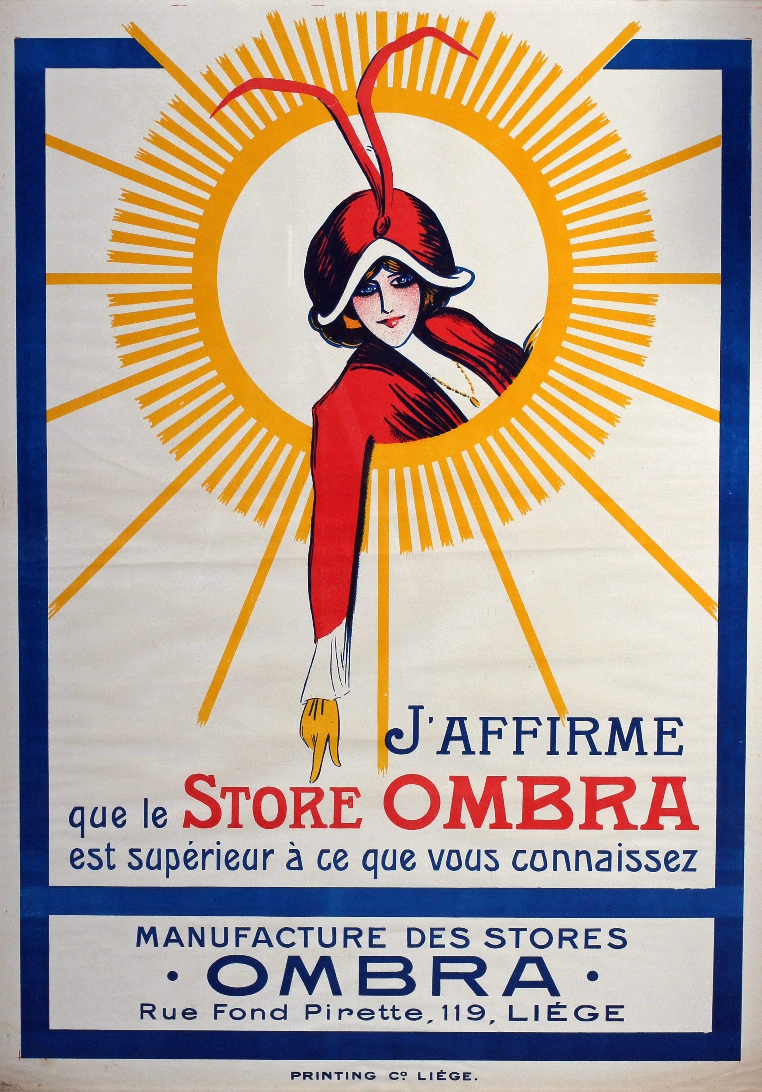 Unknown Figurative Print - A 1910’s original Belgian advertising poster for ‘Store Ombra’, Liege. 