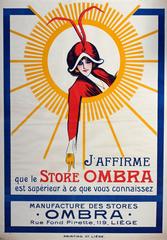 A 1910’s original Belgian advertising poster for ‘Store Ombra’, Liege. 