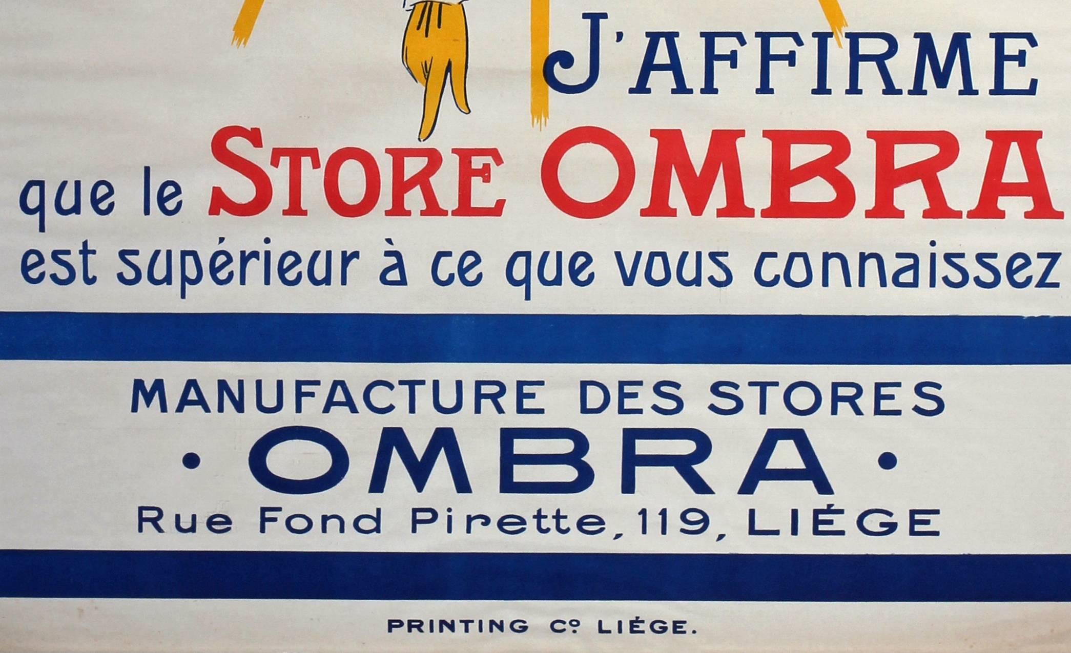 A 1910’s original Belgian advertising poster for ‘Store Ombra’, Liege.  - Print by Unknown