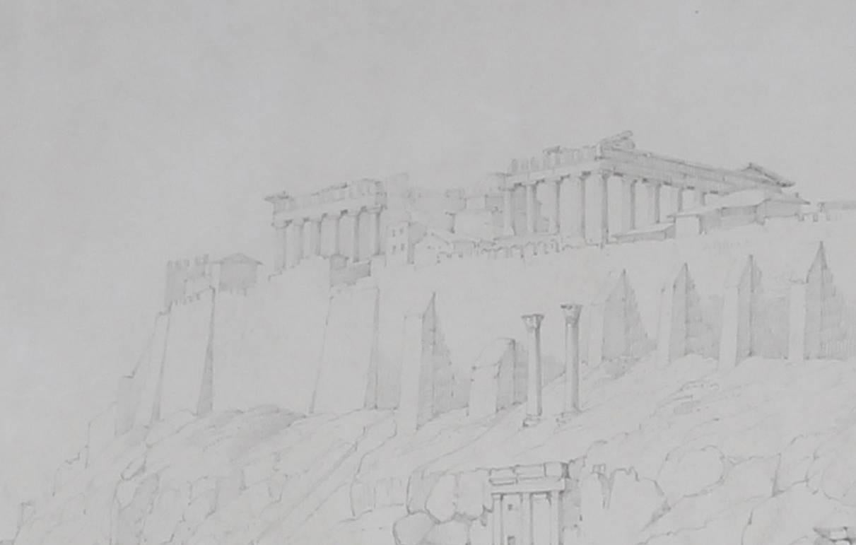 A pencil study of the Acropolis and the Temple of Jupiter, circa 1820 -1830 - Art by Thomas Hartley Cromek