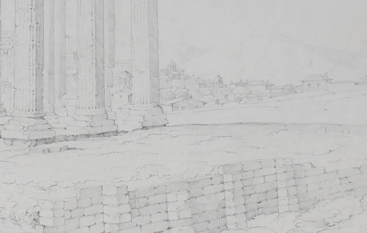 A pencil study of the Acropolis and the Temple of Jupiter, circa 1820 -1830 - Gray Landscape Art by Thomas Hartley Cromek