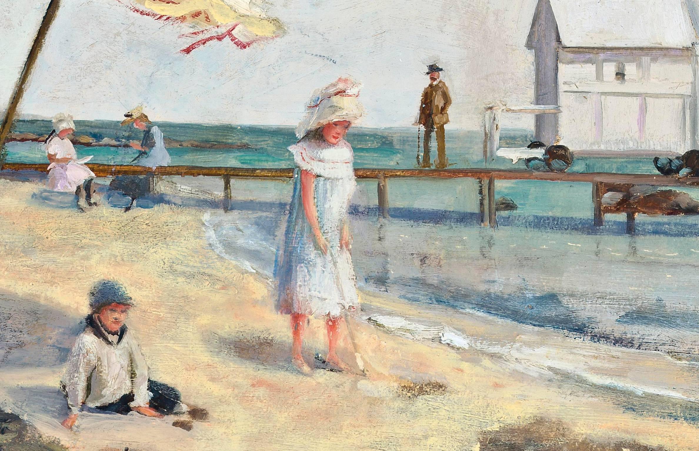 Sur la plage (On the beach) - Painting by Unknown