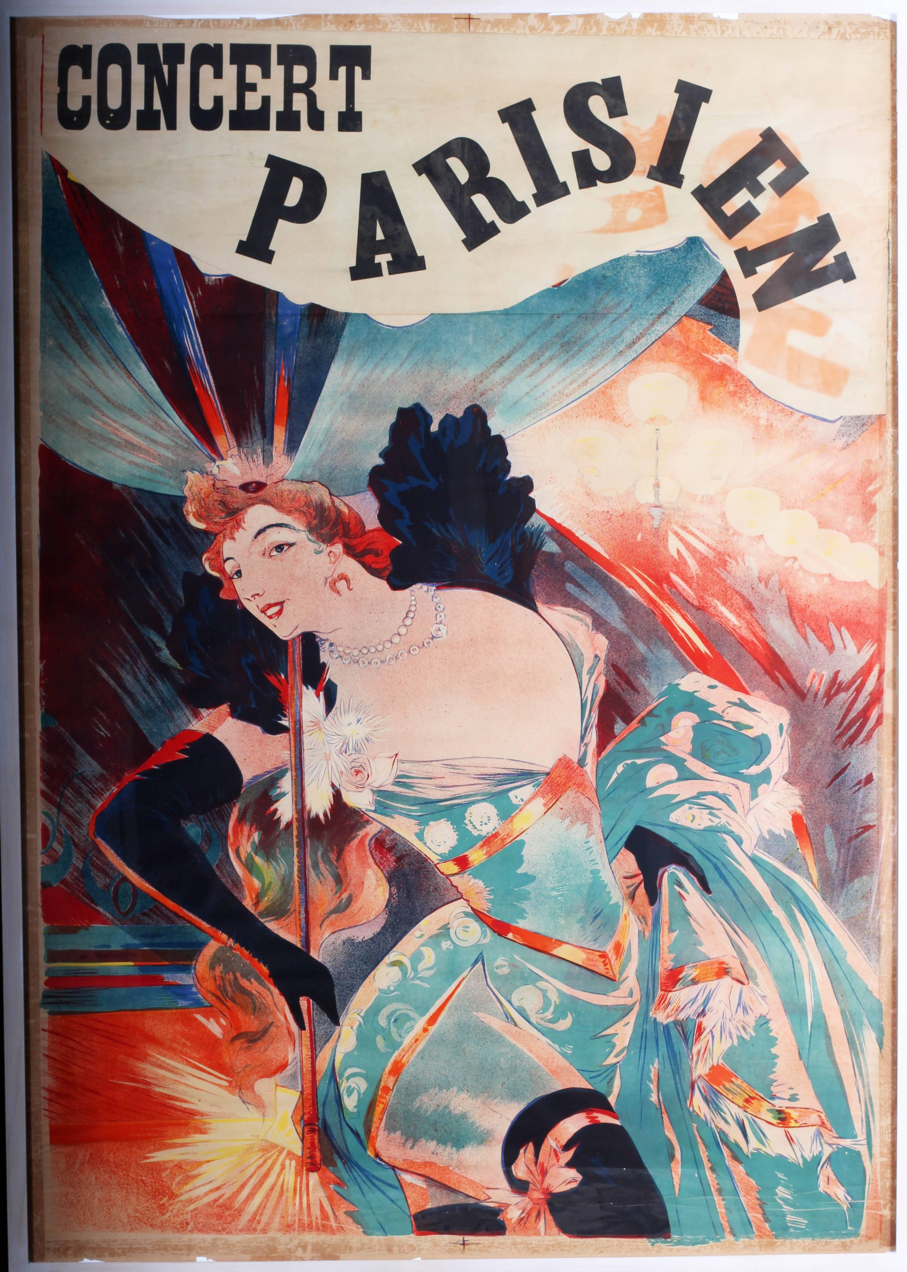 Circle Jules Cheret (French, 1836-1932)
‘Concert Parisien’, A poster for the Paris Concert in the Belle Epoque period
Lithograph
52.5/8 x 37.1/2in. (including frame)

We have been unable to find out who designed this poster.  It seems to be an