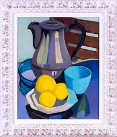 1948 French, 'Coffee pot and lemons' still life, Post Impressionist
