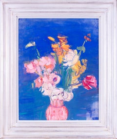 Ukrainian early 20th Century still life with blue background by Joachim Weingart