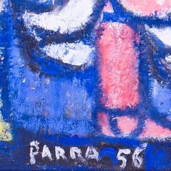 Gines Parra, Spanish, Three Egyptian maidens, blue background, 1956