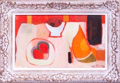 Post Impressionist Still life painting, oranges and reds by Roger Derieux, 1962
