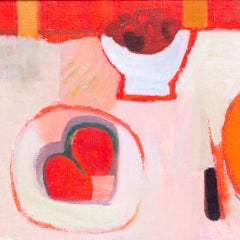 Post Impressionist Still life painting, oranges and reds by Roger Derieux, 1962