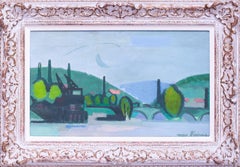 Post Impressionist landscape The Seine at Billancourt by Roger Derieux, 1953