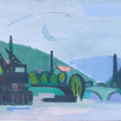 Post Impressionist landscape The Seine at Billancourt by Roger Derieux, 1953