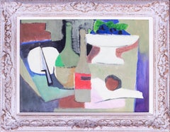 Cuadro posimpresionista de naturaleza muerta, «Bouteilles», de Roger Derieux, 1962