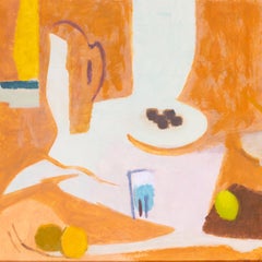 Post Impressionist Still life in orange oil painting by Roger Derieux, 1963