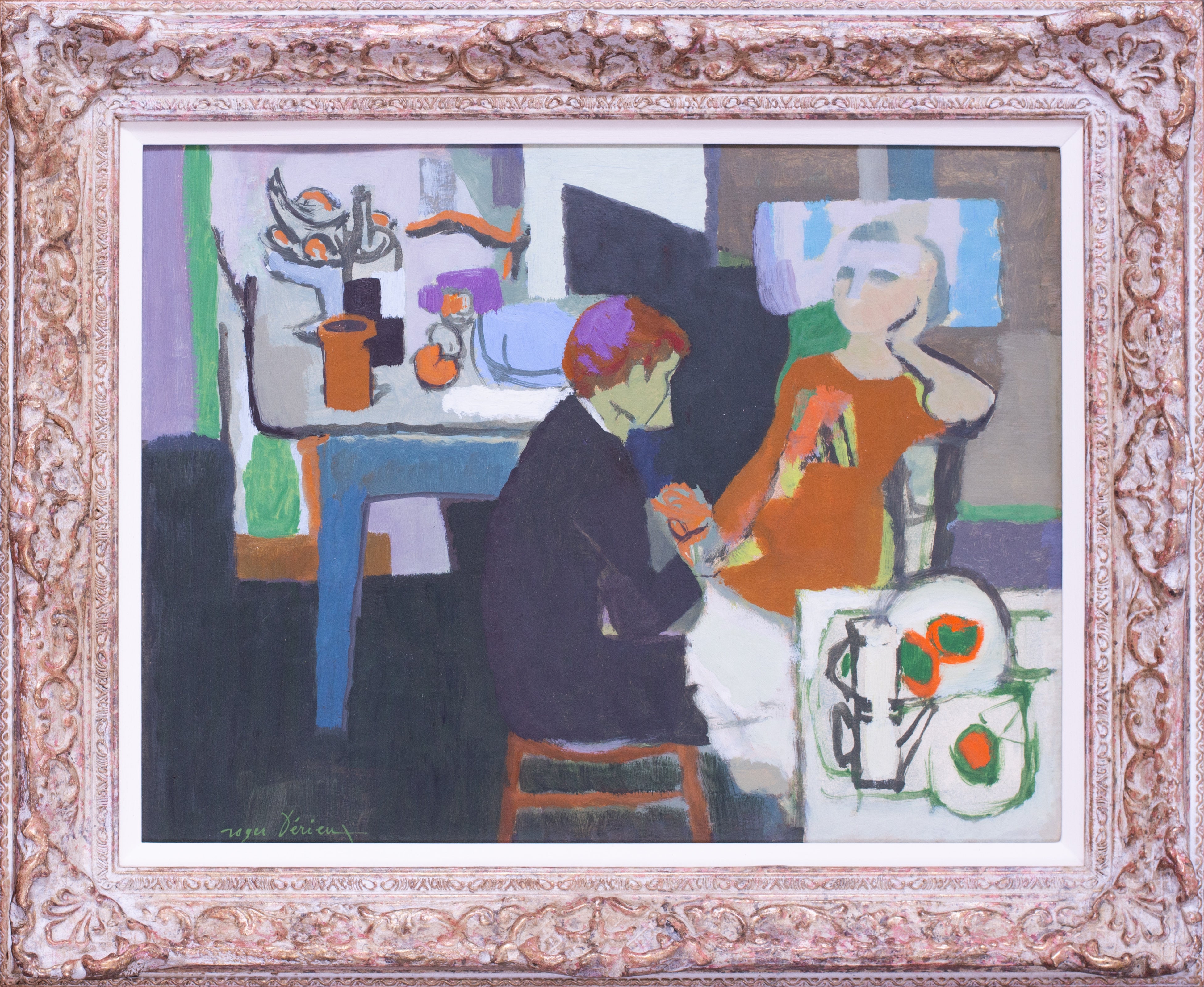 Roger Derieux (francés, 1922-2015)
Composición con dos personajes (1952-53)
Óleo sobre papel
Firmado «Roger Derieux» (abajo a la izquierda), con el título y la fecha inscritos en el reverso, y numerado «1633» en el catálogo del artista
18 x 22