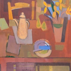 Post Impressionist Still life with yellow flowers by Roger Derieux, 1953