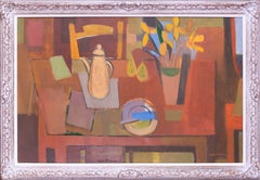 Post Impressionist Still life with yellow flowers by Roger Derieux, 1953