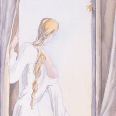 Albert Victor Ormsby Wood, « La jeune fille à la fenêtre », aquarelle, figurative
