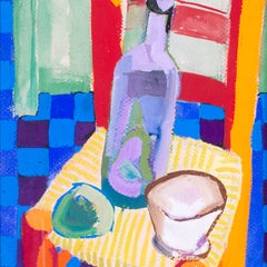 Nature morte à la chaise, postimpressionniste, de Marcel Mouly, gouache, signée