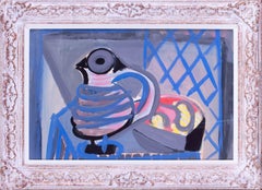 Nature morte représentant une cruche en forme de chouette, Marcel Mouly, milieu du XXe siècle, gouache, postimpressionniste