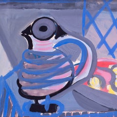 Nature morte représentant une cruche en forme de chouette, Marcel Mouly, milieu du XXe siècle, gouache, postimpressionniste
