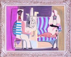 L'artiste et le modèle, Marcel Mouly, milieu du XXe siècle, gouache, postimpressionniste